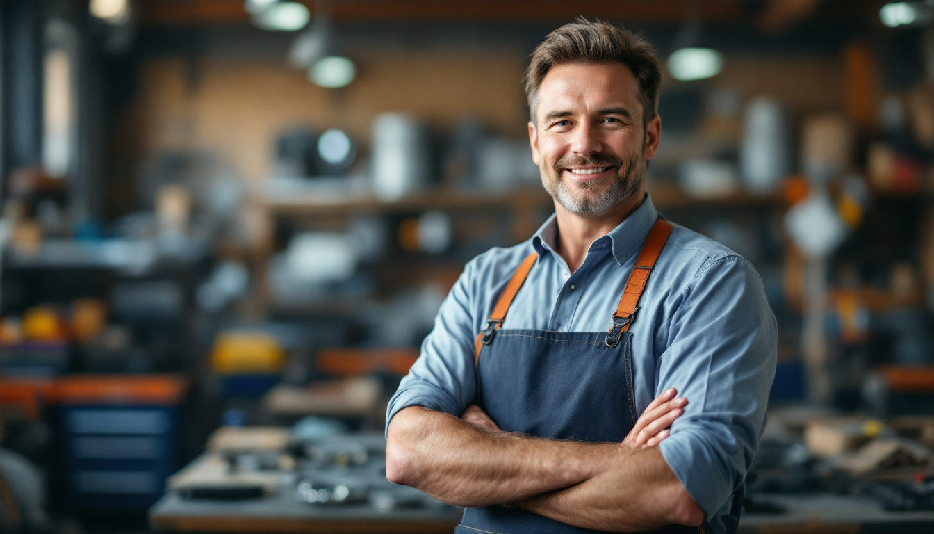 A confident small business owner who has decided between a business coach vs mentor and is moving forward