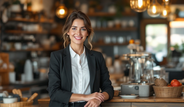 A confident owner in her thriving cafe, the financial security good cash flow forecasting helps build