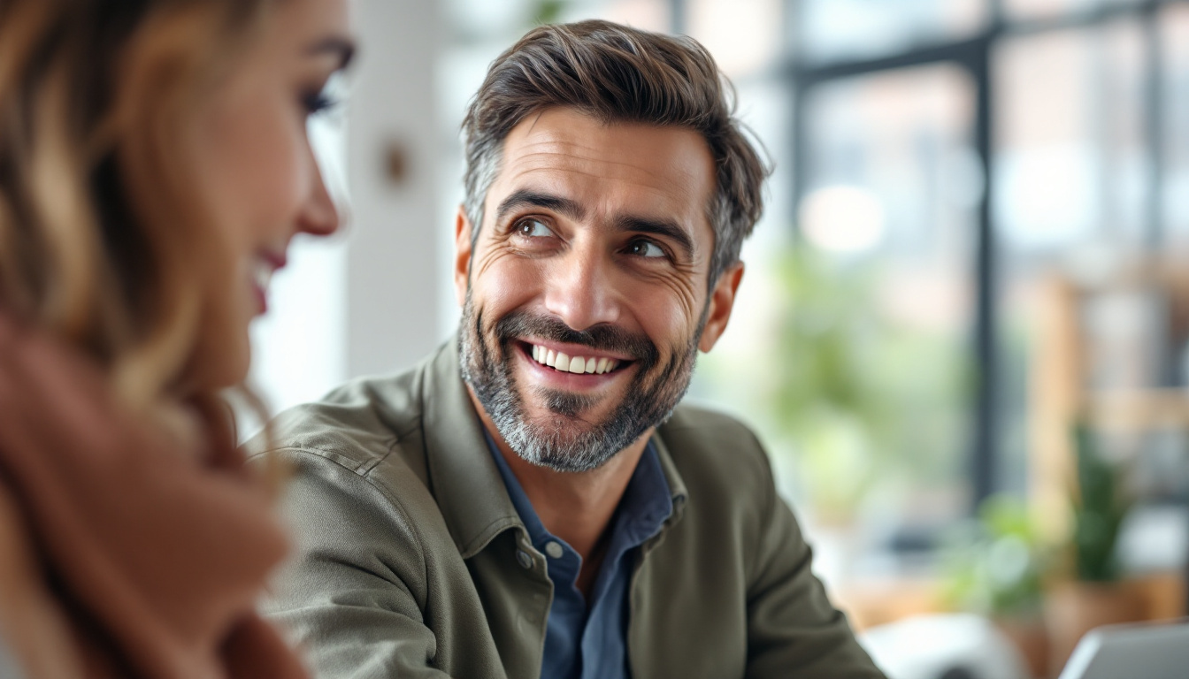 A small business owner listening attentively to an employee during a respectful one-on-one meeting