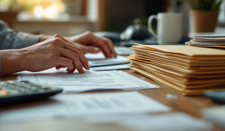 Hands organising receipts and documents into folders, the record keeping behind an EOFY checklist small business Australia owners rely on