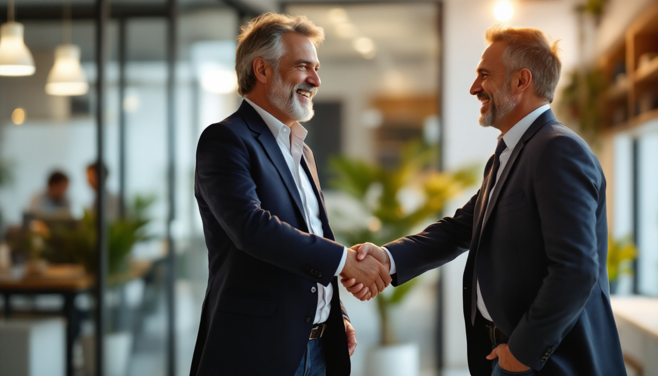 A business owner and customer sharing a warm handshake built on trust and generous service