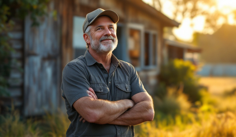 A Melbourne small business owner standing confident and clear about the direction of the business, outdoors in natural light