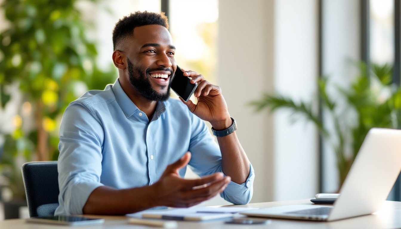 A friendly business owner on a warm call, showing how to follow up with leads without being pushy