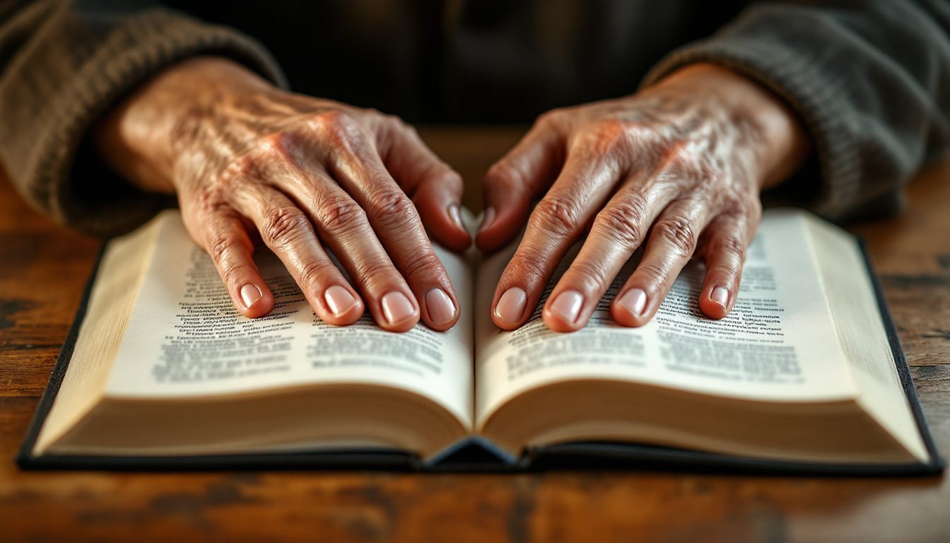 Hands resting on an open Bible, a quiet moment learning how to pray for your business