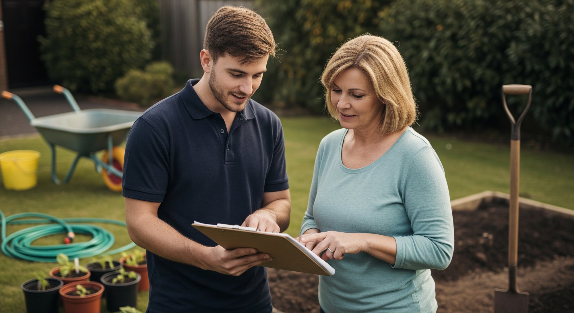 A small business owner presenting a clear quote to a customer with confidence