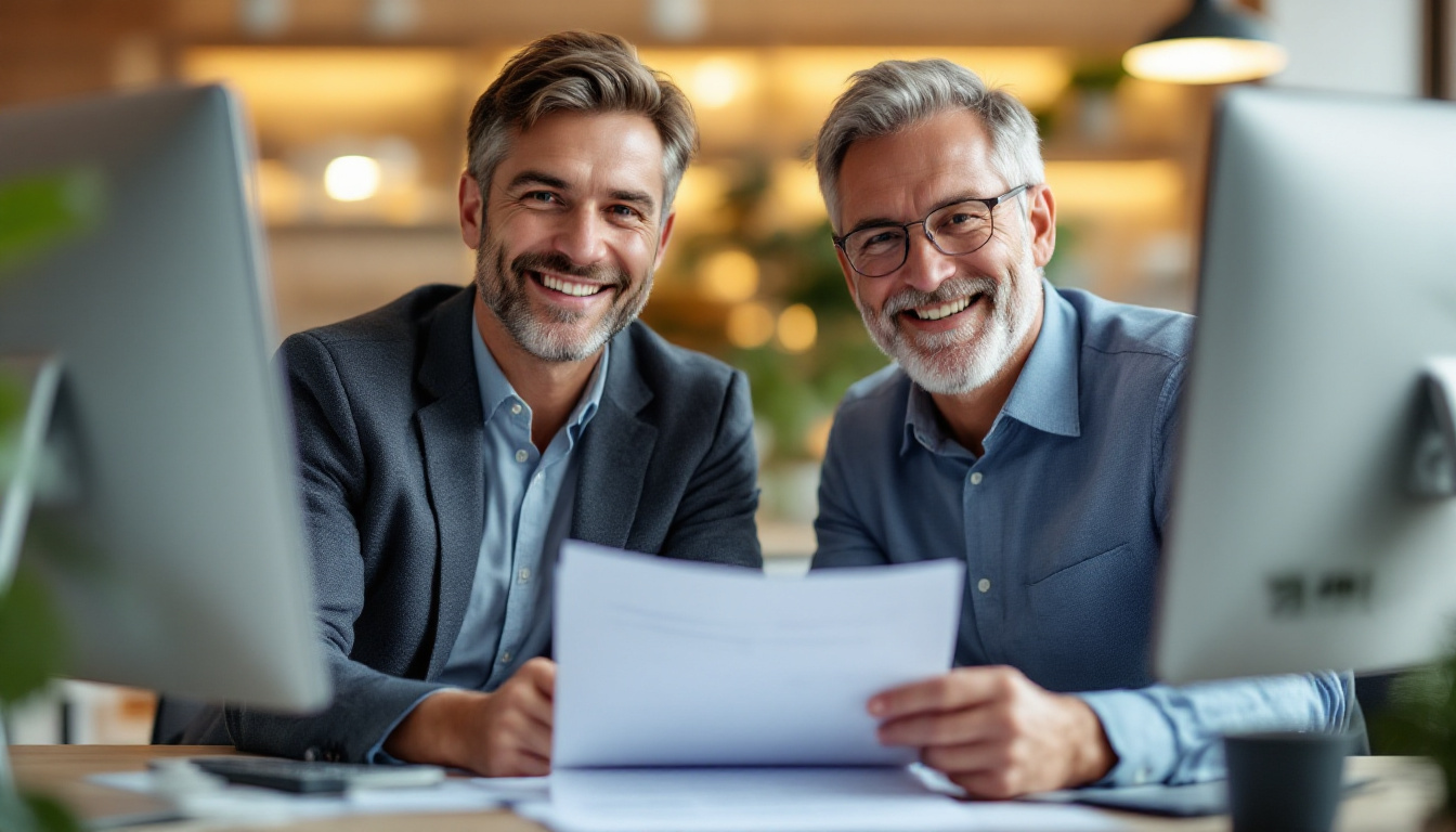 A small business owner and team member reviewing quarterly progress together with a sense of momentum