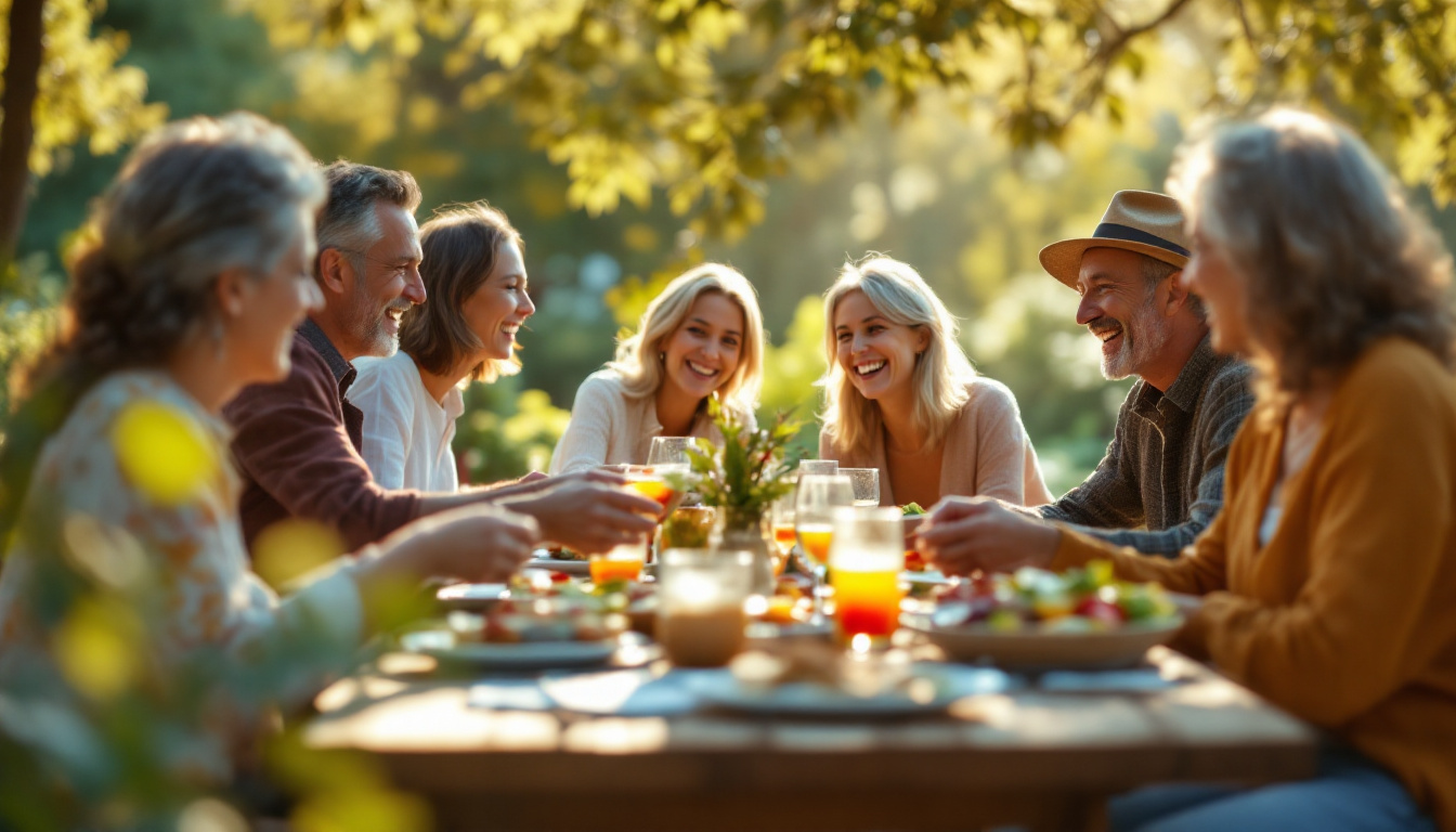 Family and friends sharing an unhurried meal together, Sabbath rest for business owners restores relationships as well as energy