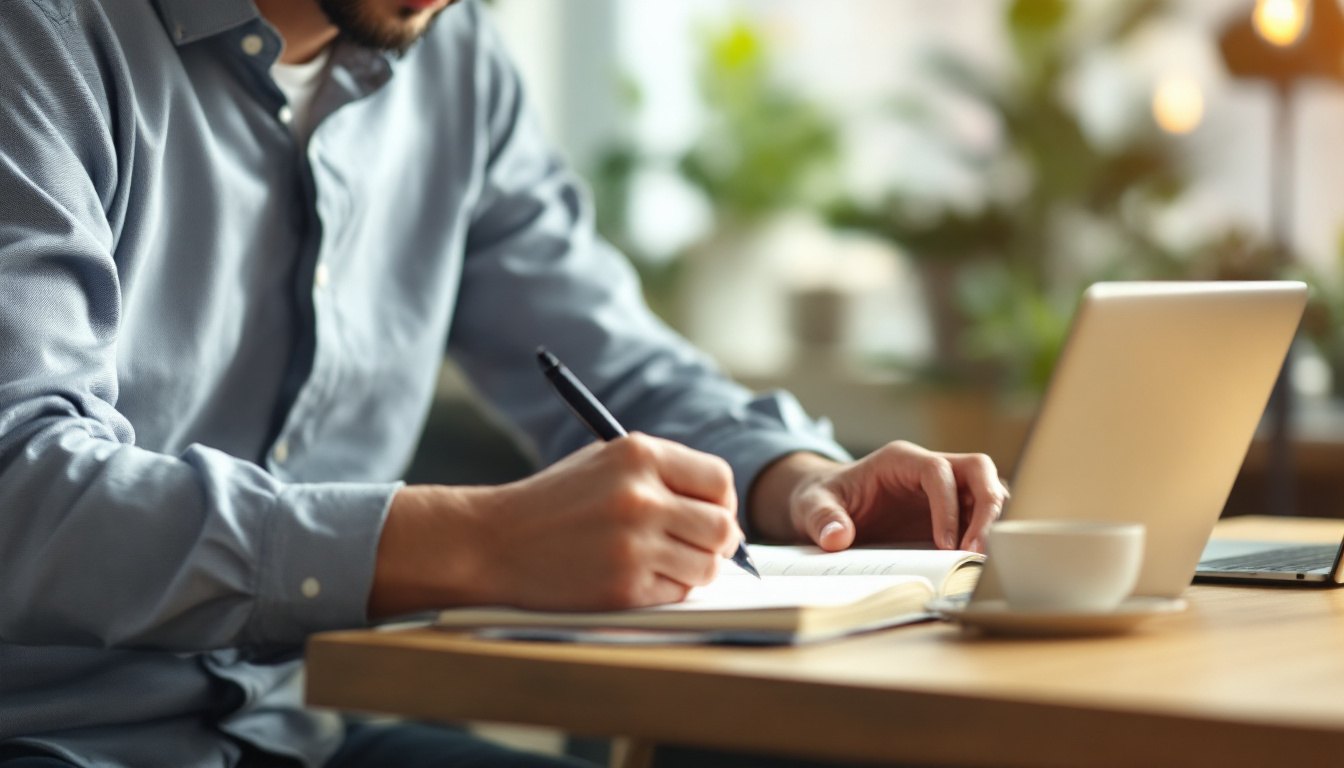 A business owner mapping out keywords for SEO for small business in Australia at a desk
