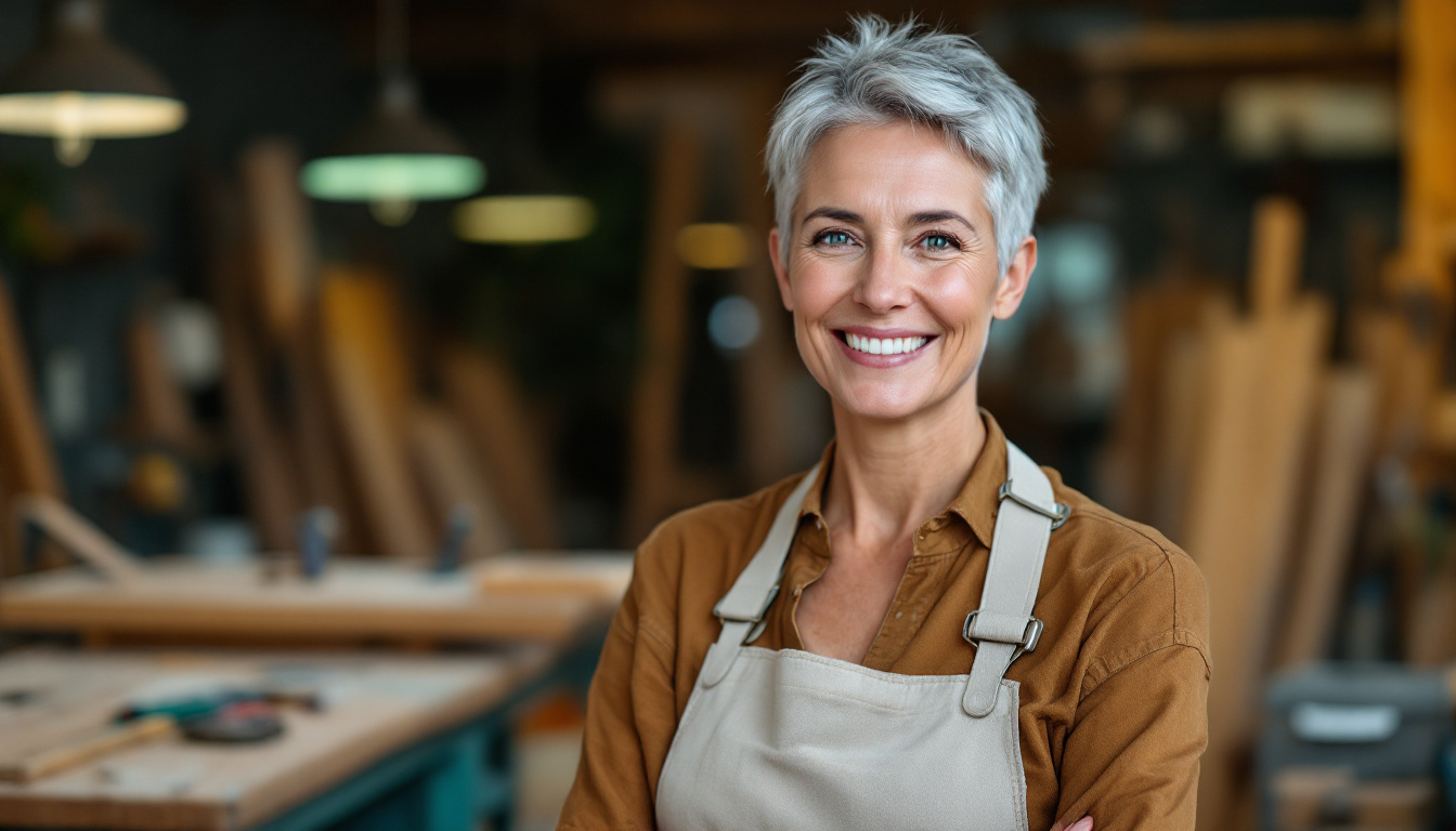 A confident business owner who tracks her small business KPIs standing in her workshop