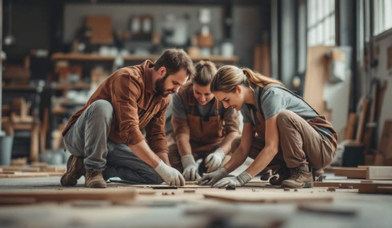A capable small business team working confidently together without the owner present, the foundation of a successful business succession